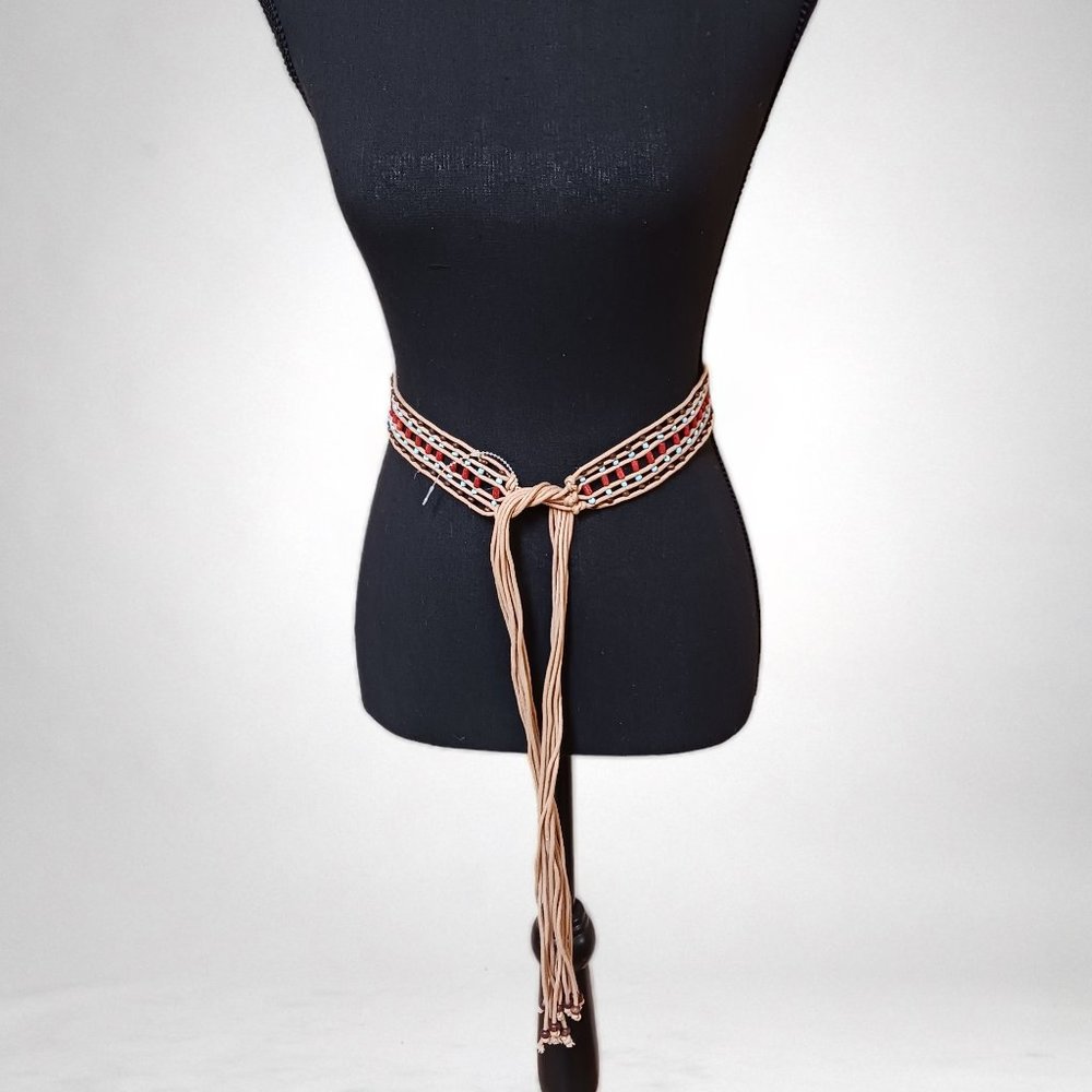 Retro 70's Boho Hippie Wood Beaded Tassel Belt